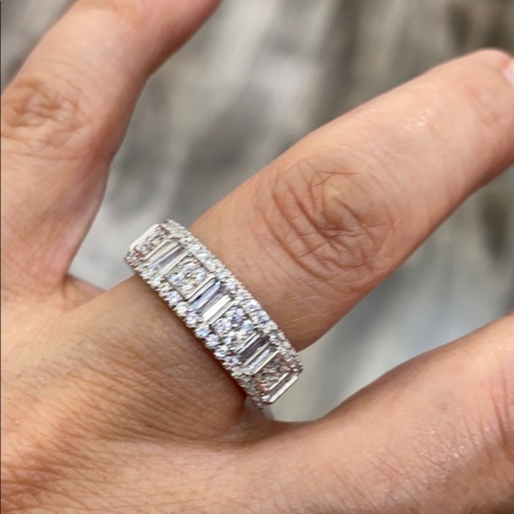 Sterling silver baguette Eternity Wedding Band sizes 6 7 8 9 10